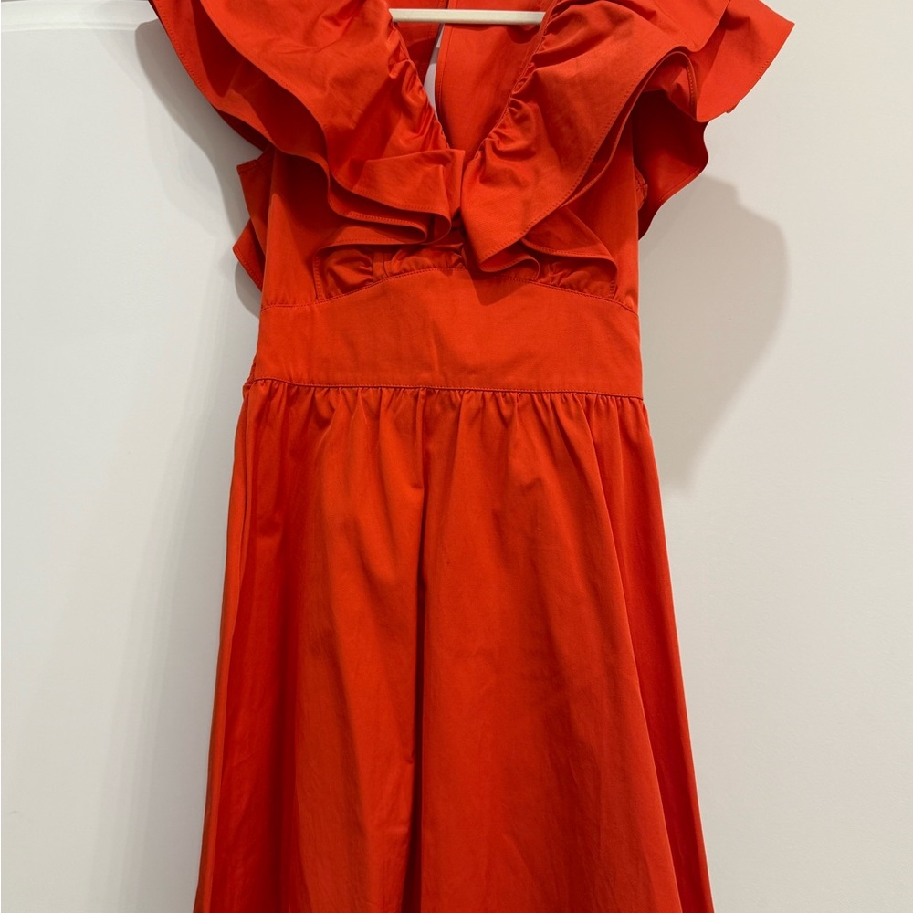 Zara Red Ruffle-Front Formal Dress